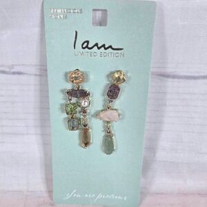I am - Gemstone Dangle Earrings Semi Precious Stones Gold Tone